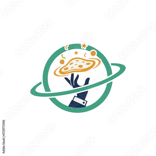 Flat Pizza Shop Logo Design with Hand Drawn Vintage Vector Illustration for Italian Pizzeria Restaurant Branding Identity Modern Creative Fast Food Cafe Bakery Gourmet Template Graphic Style