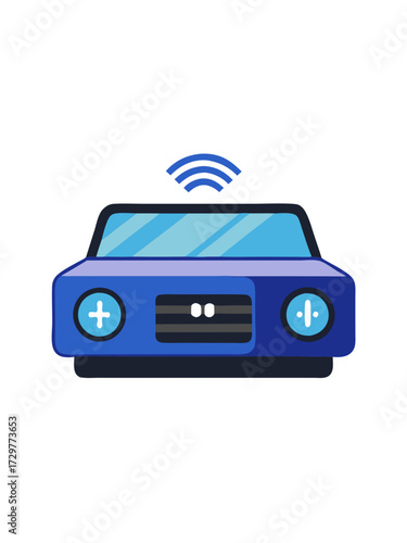 Illustration of a Smart Automated Driving Vehicle with Wireless Communication Signal