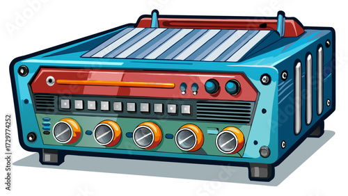 Retro Cartoon Radio with Knobs and Buttons in Bright Color Palette