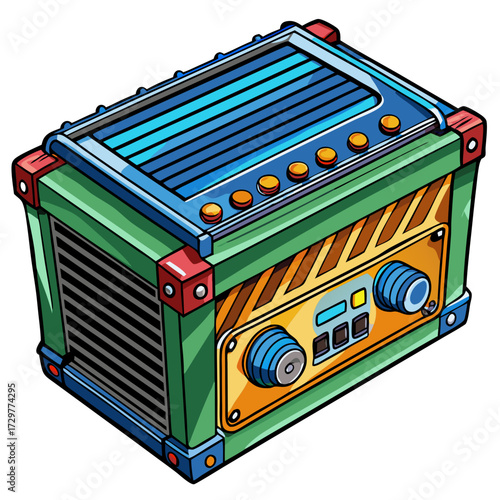 Isometric SciFi Radio Communication Device with knobs and digital display screen