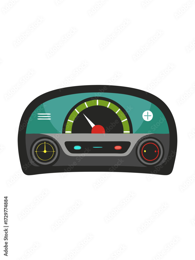 Fototapeta premium Cartoon illustration of a futuristic control panel with dial and various buttons