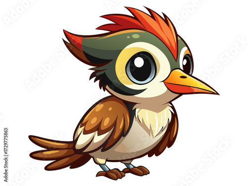 Cartoon Illustration of a Cute Bird with Exaggerated Features and Colors