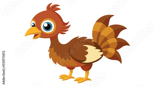 Cheerful cartoon rooster strutting with a colorful plumage on a white background