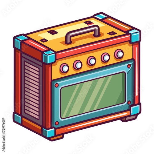 Colorful Vintage Cartoon Style Guitar Amplifier with Knobs and Metal Handle