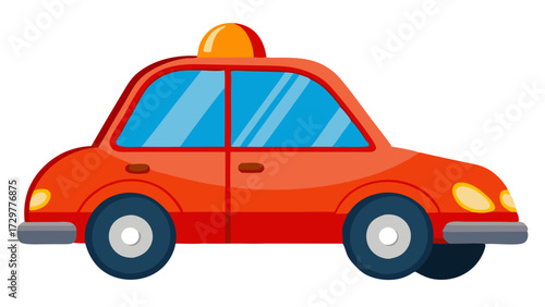 A cheerful, cartoonish, bright red car with a orange light on top