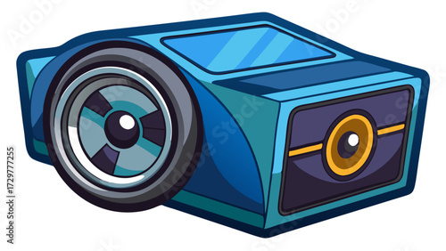 Stylish cartoon blue and grey device with circular camera lens design