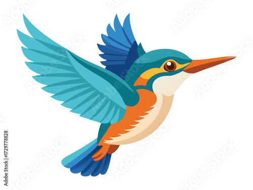 Colorful cartoon kingfisher illustration with open wings and sleek design style