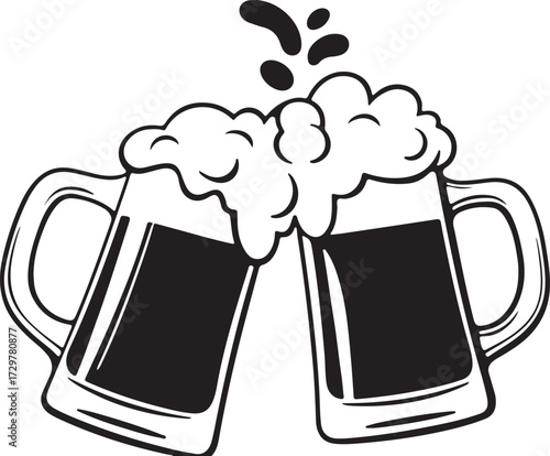 Clinking Beer Mugs Toast Icon & Pub Drink Vector