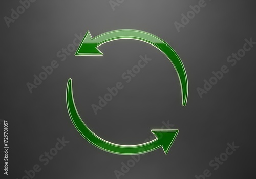 Green Refreshing Arrow Icon on a Grey Background Representing Iteration and Renewal Process