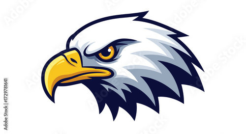 Expressive Cartoon Eagle Head Vector Illustration, Strong Bird of Prey Mascot Design with Blue and Grey Accents, Dynamic Sport Team Logo