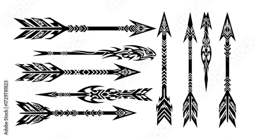 Collection of Stylized Decorative Arrows Vector, Tribal and Ornate Design Elements for Bohemian, Ethnic, and Creative Projects