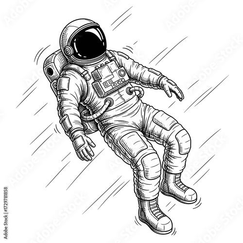 Astronaut Floating in Space Vector Line Art Illustration