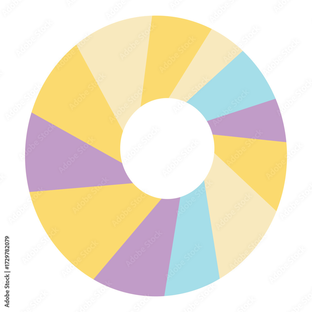 Obraz premium Colorful segmented pie chart circle, ideal for infographics, presentations, or cheerful data visualization designs. 