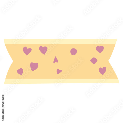 Cheerful yellow ribbon with scattered pink hearts, perfect for romantic, baby, or festive design accents and overlays.
