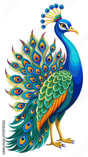 Elegant and Colorful Peacock with Detailed Plumage and Royal Blue Neck