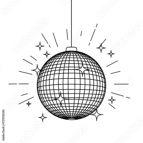 Sparkling Disco Ball Vector Line Art Icon for Parties