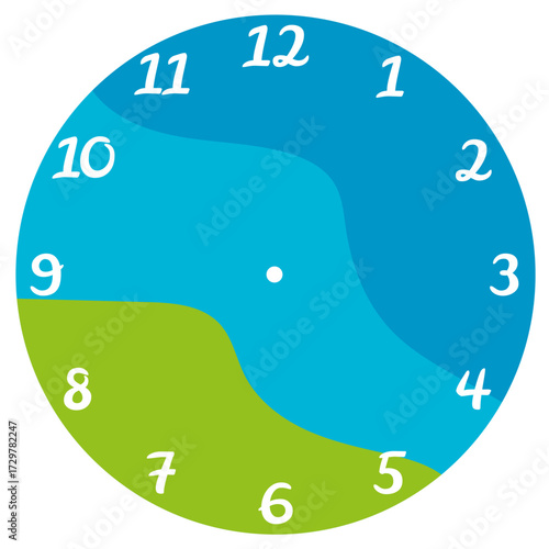 Blue and Green Modern Clock Face with Wavy Abstract Design
