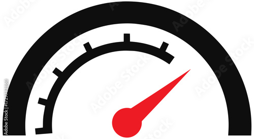 Dynamic speed gauge measuring performance progress with red indicator needle pointing forward