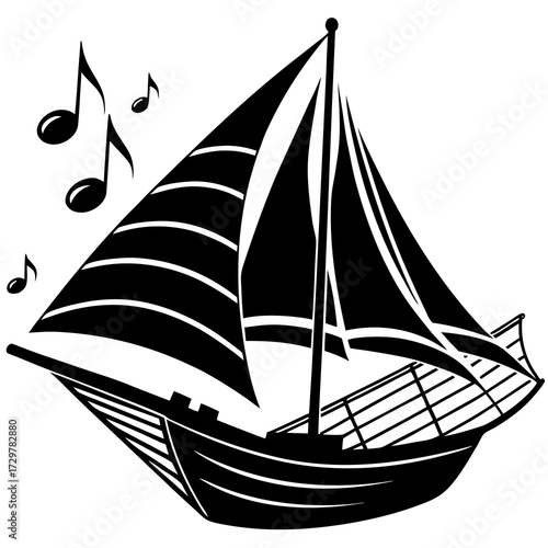 Musical sailboat sailing with melodious tunes, a whimsical nautical adventure