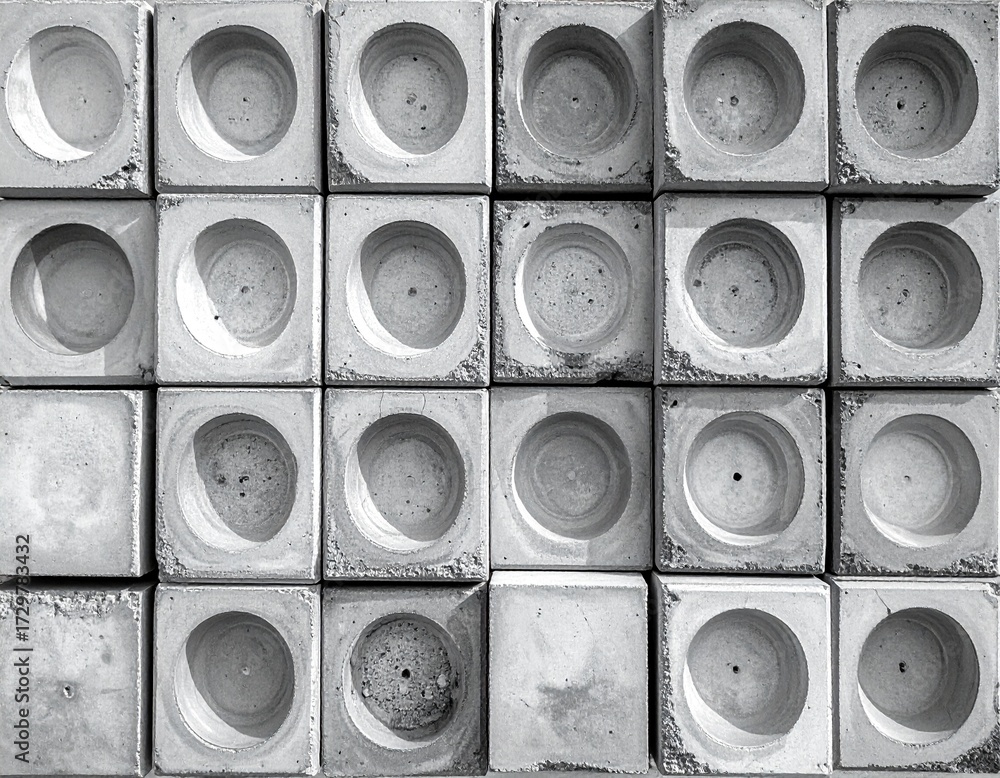Fototapeta premium Abstract Grid of Concrete Cubes with Circular Depressions Architectural Details
