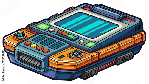 Isometric Science Fiction Scanner Device with Display Screen and Multiple Controls