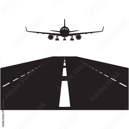 Silhouette of Airplane Landing on Runway Strip Providing Aviation Adventure and Scenic Visual with Clear Landing Strip Path