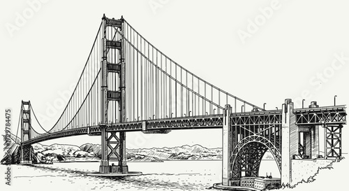 Iconic Golden Gate Bridge San Francisco Hand Drawn Sketch Vector Illustration Travel Landmark View