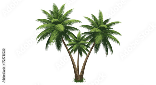 Group of three vibrant palm trees, iconic tropical vacation and beach vector art.