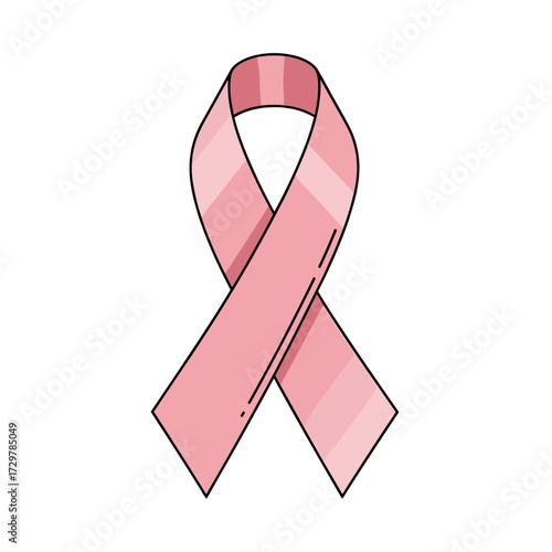 Simple pink awareness ribbon outline vector, breast cancer support and health campaign symbol.