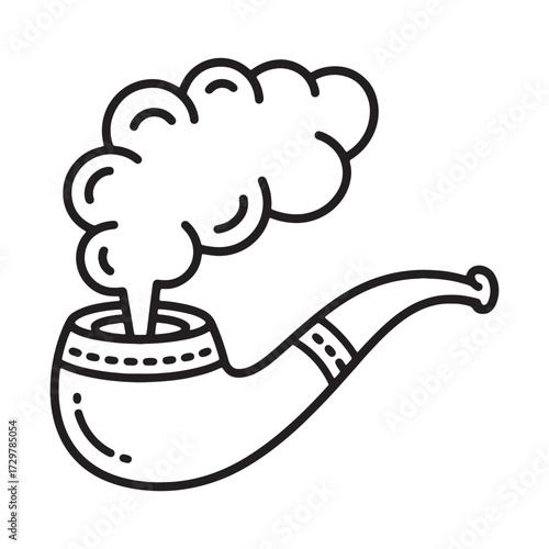 Line Art Depiction of a Tobacco Pipe with Smoke for Creative Projects and Designs