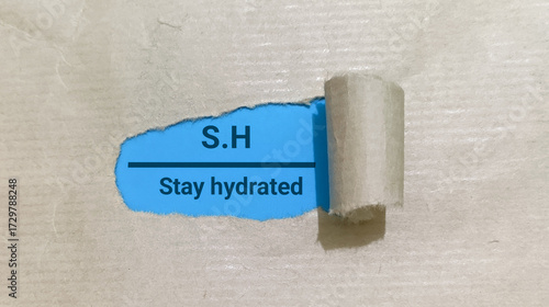 Stay hydrated message revealed through torn paper promoting healthy lifestyle tips