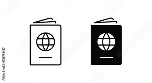 international passport icon Visa Passport book line and flat icons set, editable stroke isolated on white, linear vector outline illustration, symbol logo design style