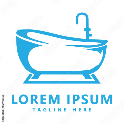 Bathtub Plumbing Logo with Faucet – Blue Minimalist Design for Bathroom Service Branding