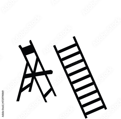 Folding chair , black silhouette chair and ladder