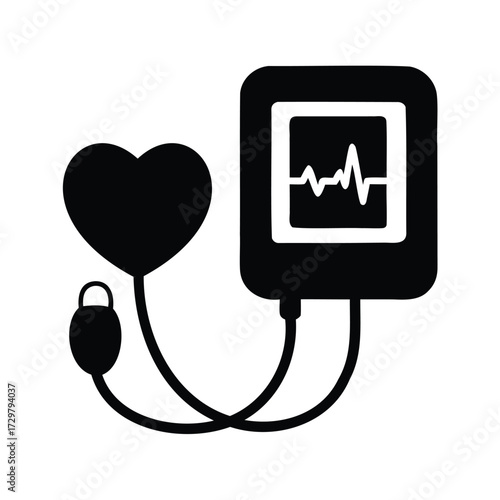 Stylized black and white vector image of a blood pressure monitor symbol, blood pressure monitor silhouette vector illustration