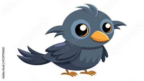 Cute cartoon stylized bird with a yellow beak and big eyes
