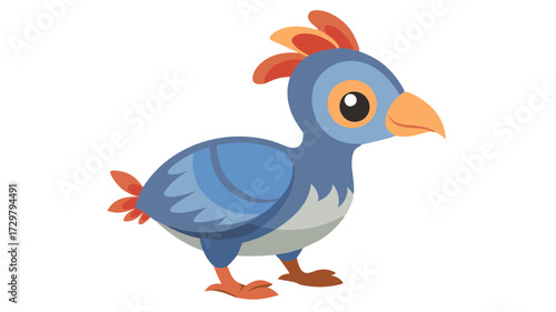 Cartoon stylized blue bird with red and orange accents on white background
