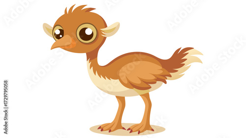 Cute cartoon ostrich chick with big eyes and tiny ears illustration