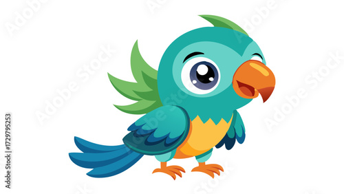 Cheerful Cartoon Parrot with Bright Colors and Playful Expression is Ready to Fly