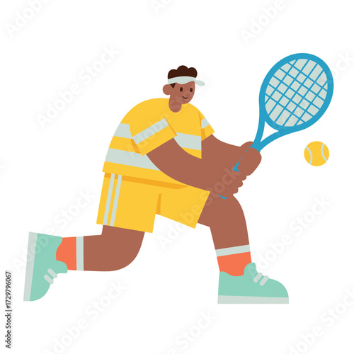 Flat Illustration of Man Playing Tennis with Racket Sport Illustration