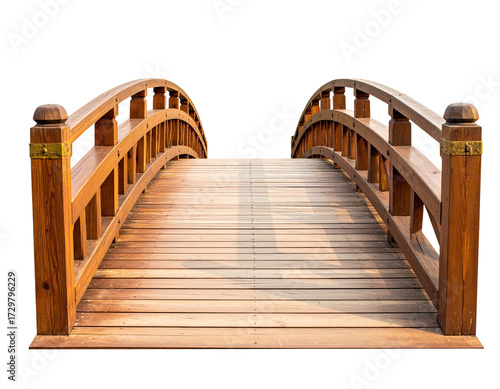 Wooden arched bridge, sunlight on planks