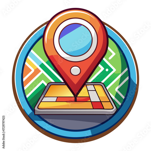 Stylized map location icon with pointer and circular road background