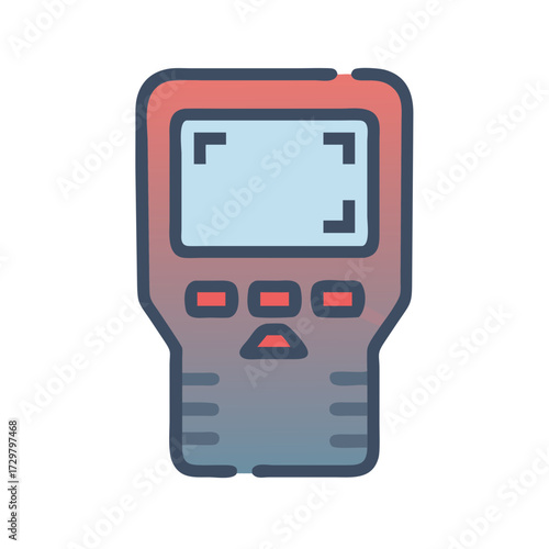 Stylized handheld measuring device with a screen and multiple buttons for operation