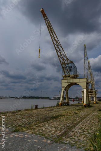 Old port cranes on the Antwerp quay