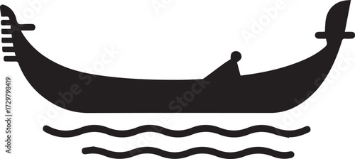 Elegant gondola silhouette gently floating on water, a timeless symbol of romantic Venice, ideal for travel blogs and cultural projects