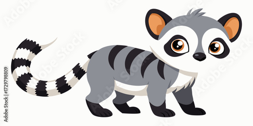 Stylized cartoon drawing of a cute lemur with a striped tail