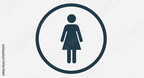 Woman Symbol in Circle, Dark Teal Silhouette, Public Signage
