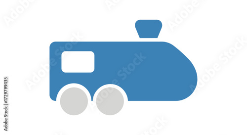 Simple Blue Train Icon with Two Grey Wheels