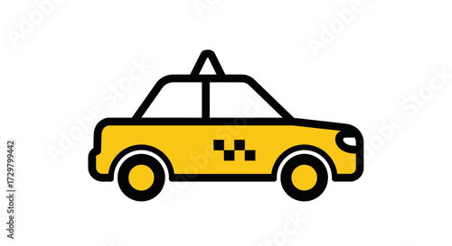Stylized Yellow Taxi Cab Icon with Black Outline and Checkered Pattern