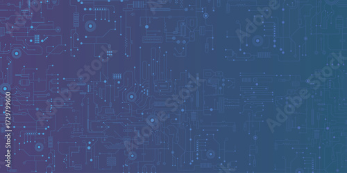 Circuit technology background with hi-tech digital data connection system. Blue circuit board image.